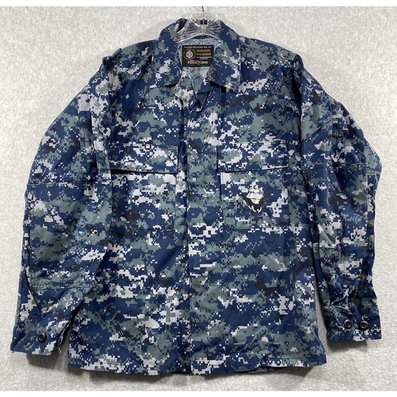 US Navy Digital Camo Jacket Mens Small Short Blue Long Sleeve‎ Flying Cross - Picture 1 of 12
